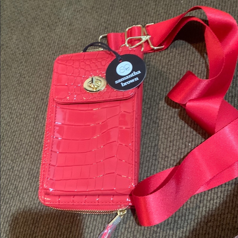 NWT Samantha Brown Red Croc-Embossed Crossbody Bag